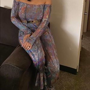 One piece mermaid flare off the shoulder jumpsuit